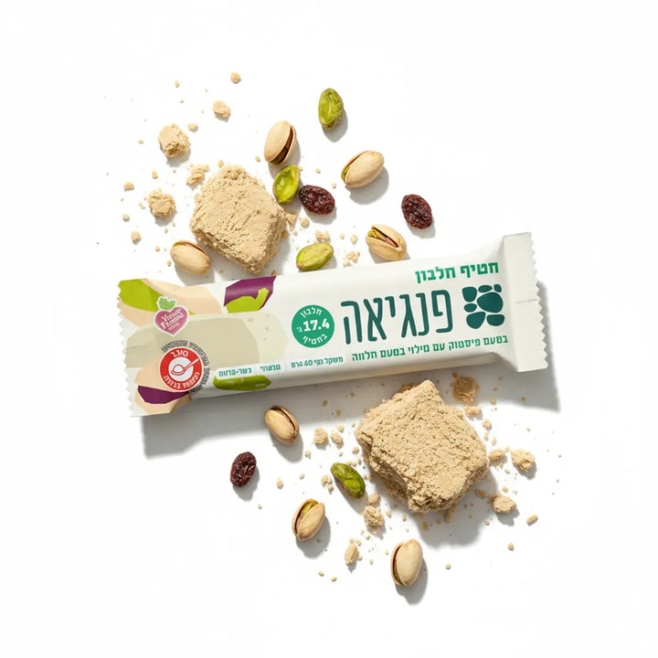 חטיף חלבון בטעם פיסטוק עם מילוי בטעם חלווה